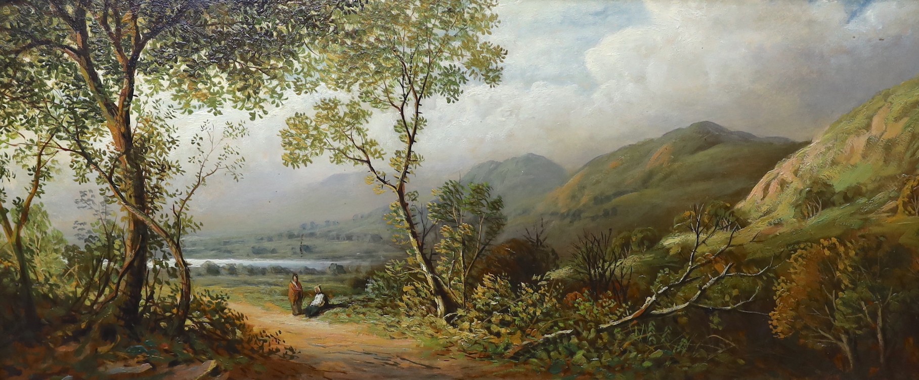 English School c.1900, oil on board, 'Killarney Lakes', 23 x 54cm